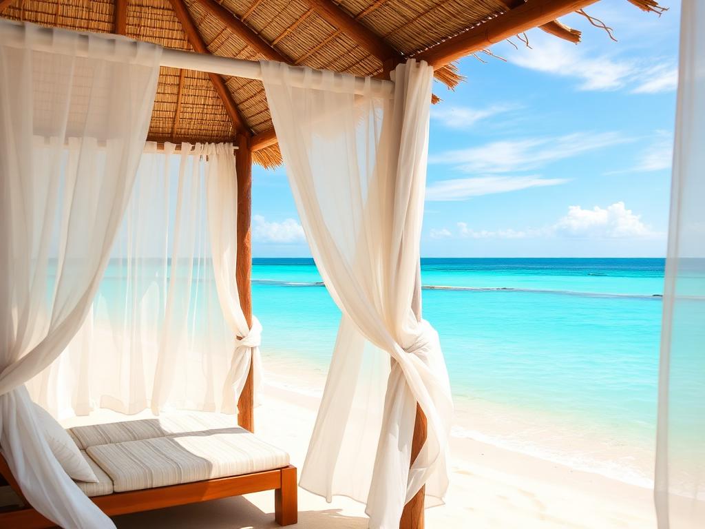 Beachfront cabana overlooking the Caribbean in Cancún